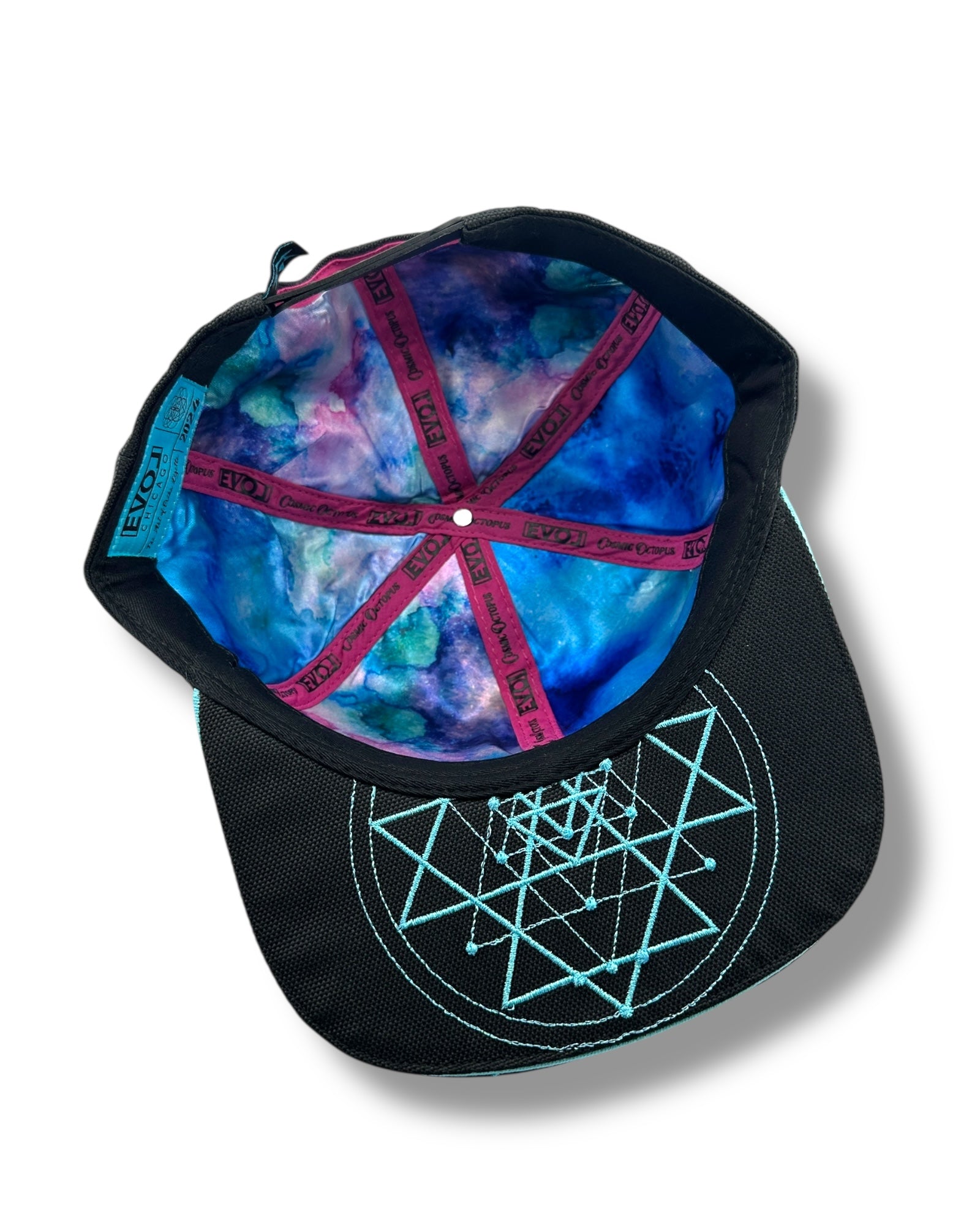 Cosmic Octopus Flat Brim Hat - Blue on Black