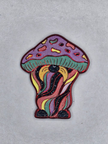 Mushroom Mustache Gnome Pin - Red Anodized