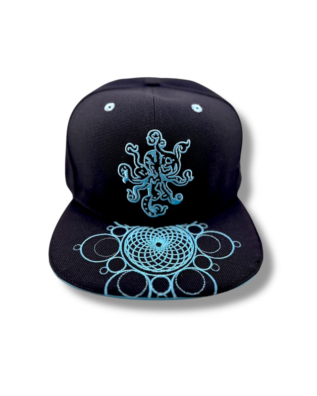 Cosmic Octopus Flat Brim Hat - Blue on Black
