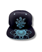 Cosmic Octopus Flat Brim Hat - Blue on Black