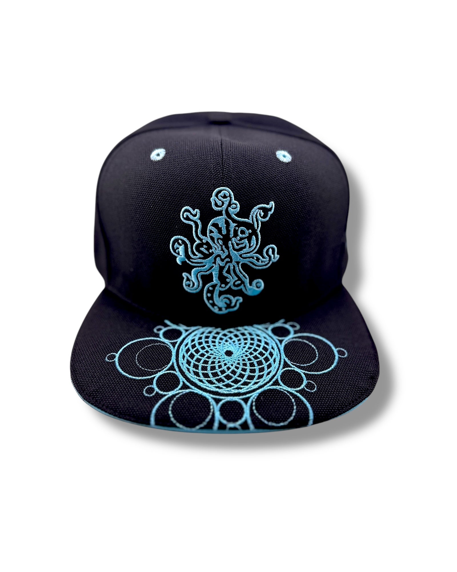 Cosmic Octopus Flat Brim Hat - Blue on Black