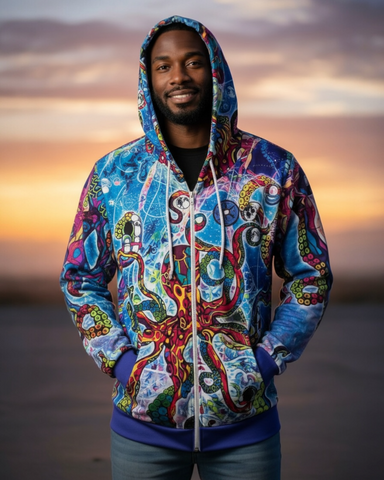 Cosmic Octopus Velour Zip-Up Hoodie