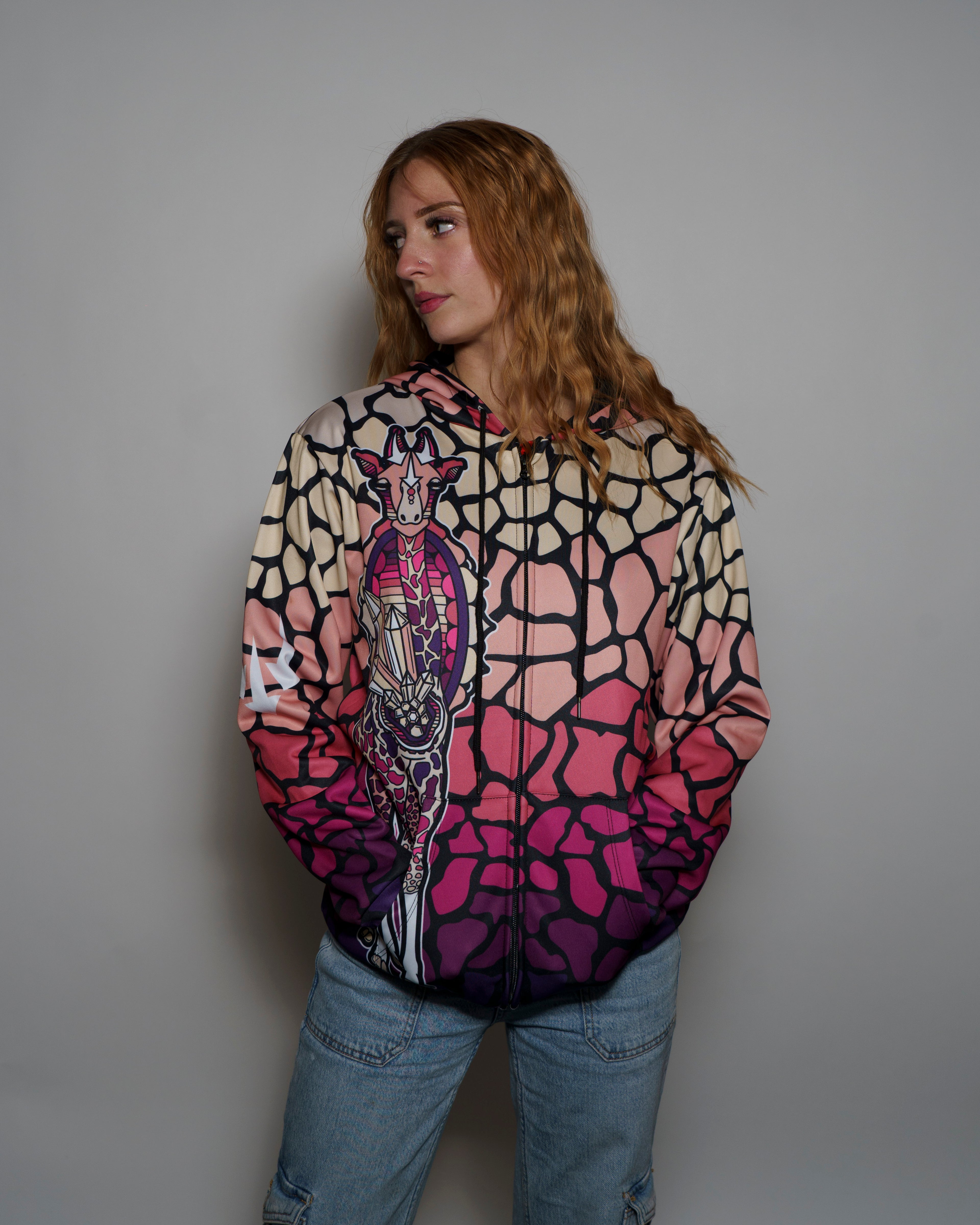 Crystaline Giraffe Zip Up Hoodie