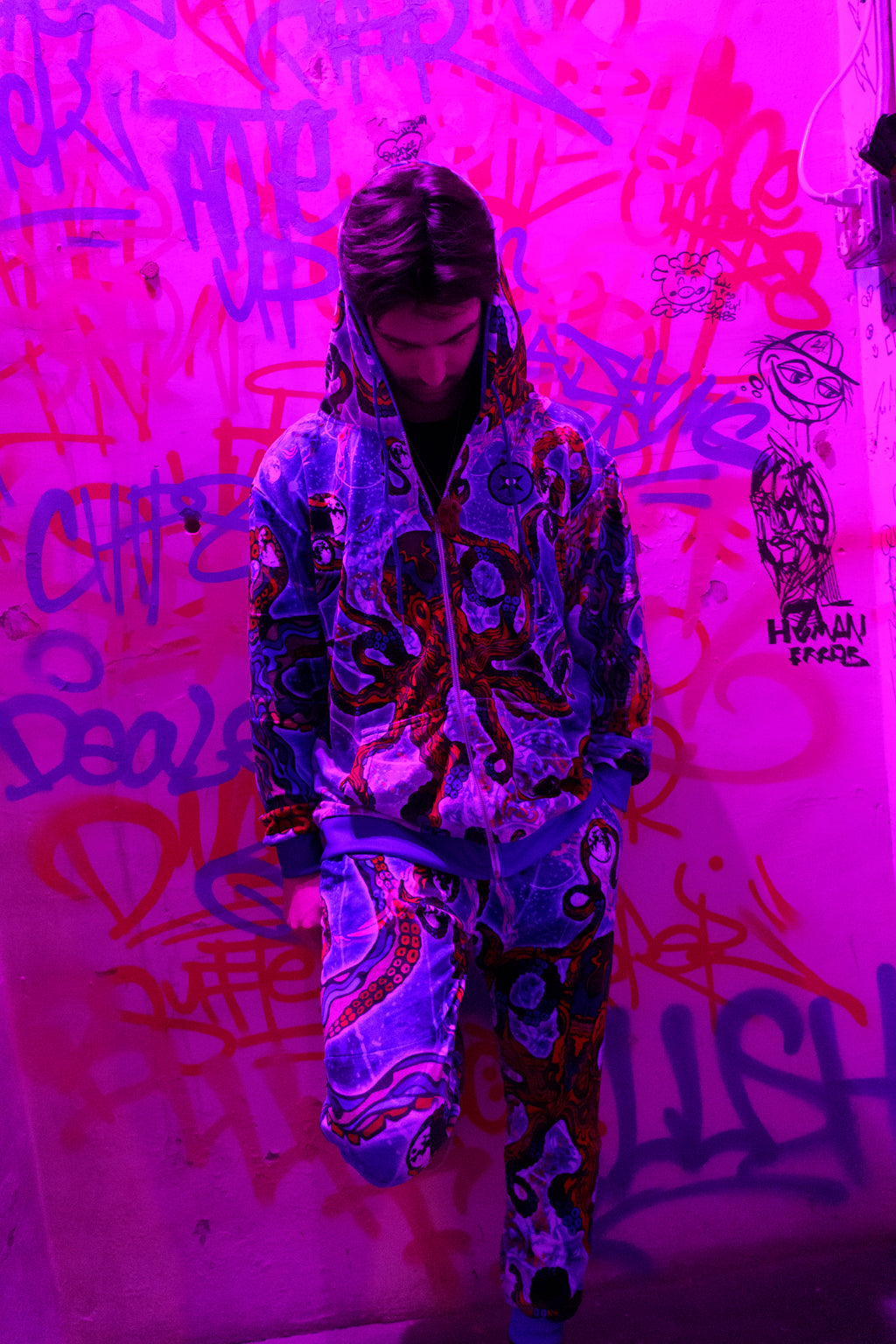 Cosmic Octopus Velour Zip-Up Hoodie
