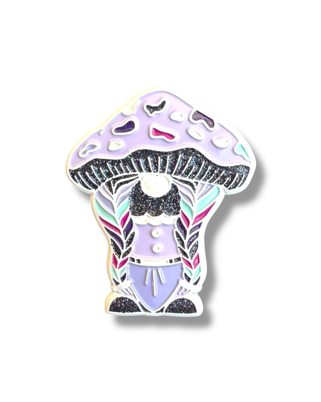 Mushroom Braided Gnome Pin - White Anodized