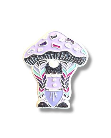 Mushroom Braided Gnome Pin - White Anodized