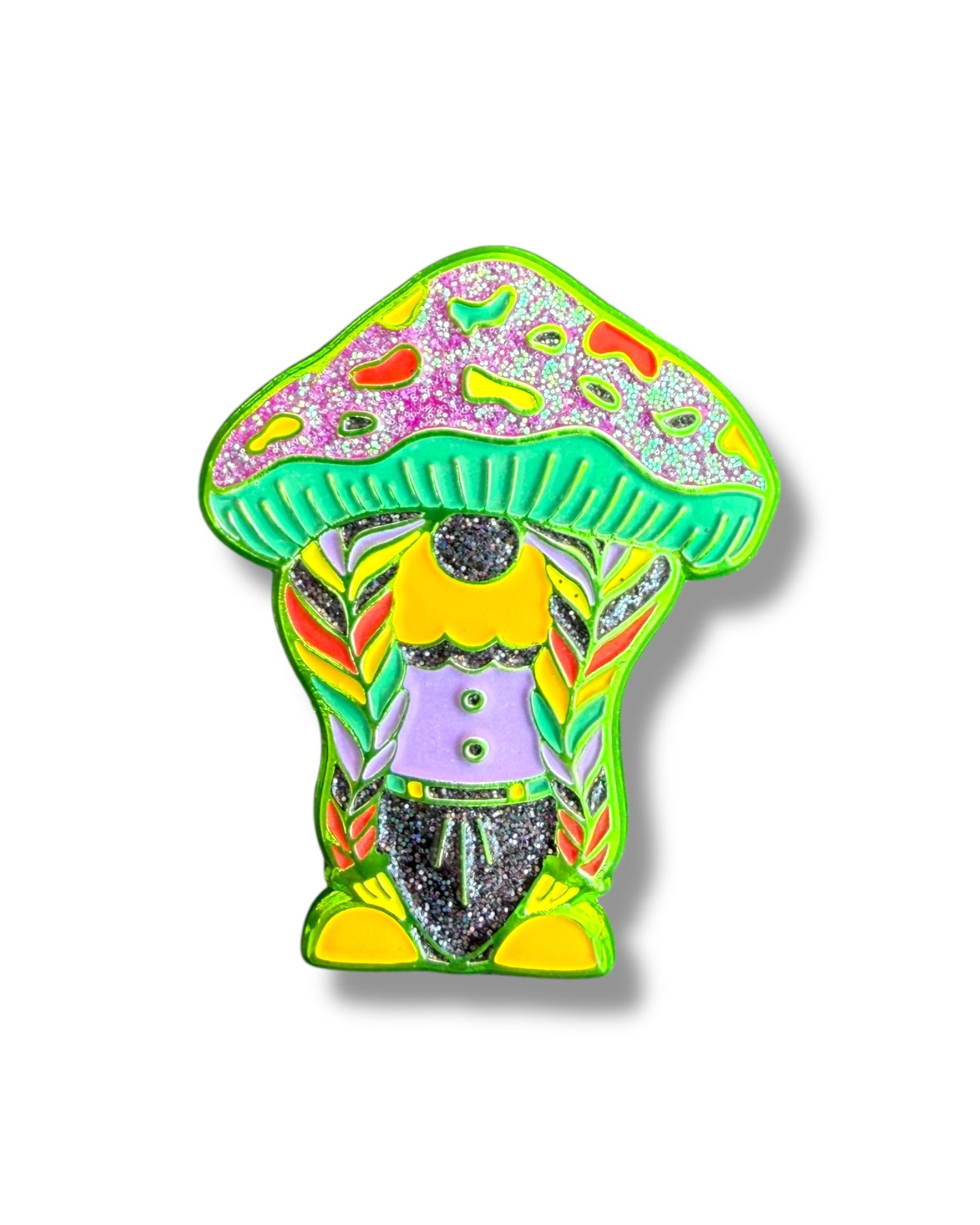 Mushroom Braided Gnome Pin - Green Anodized Main image