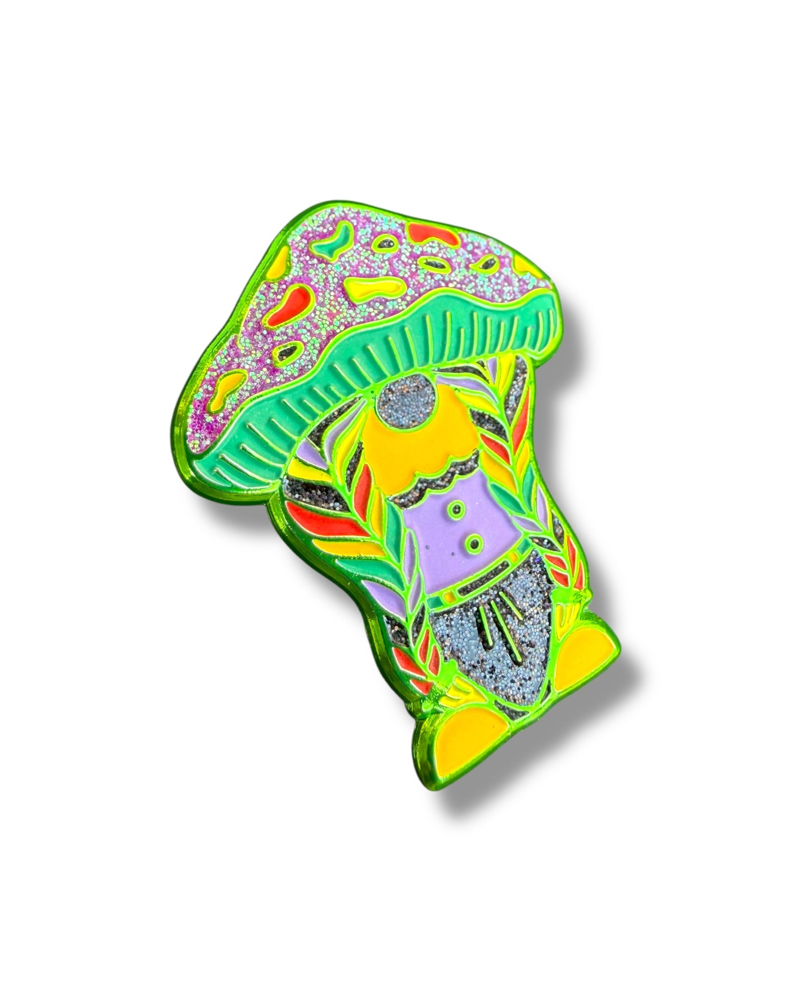 Mushroom Braided Gnome Pin - Green Anodized