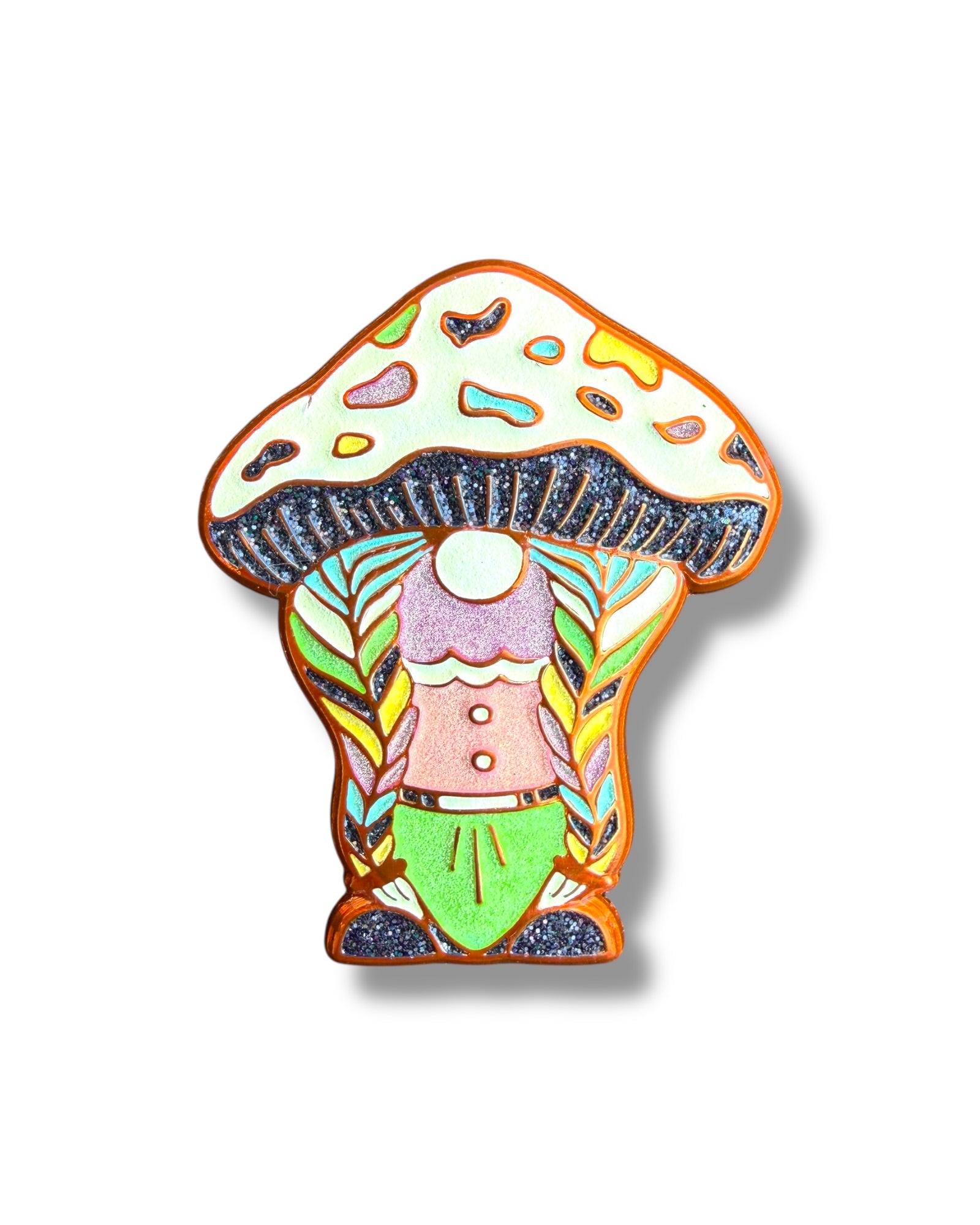 Mushroom Braided Gnome Pin - Orange Anodized