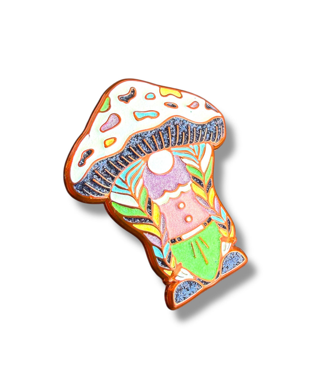 Mushroom Braided Gnome Pin - Orange Anodized