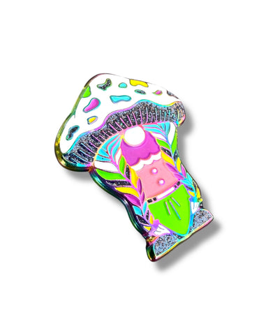 Mushroom Braided Gnome Pin - Neon Rainbow Anodized