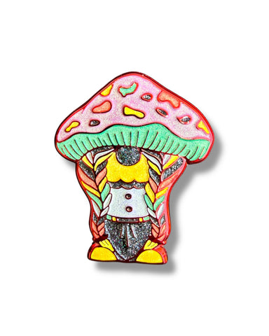 Mushroom Braided Gnome Pin - Red Anodized