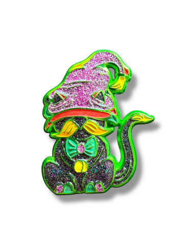 Mushroom Gnome Cat Pin - Green Anodized