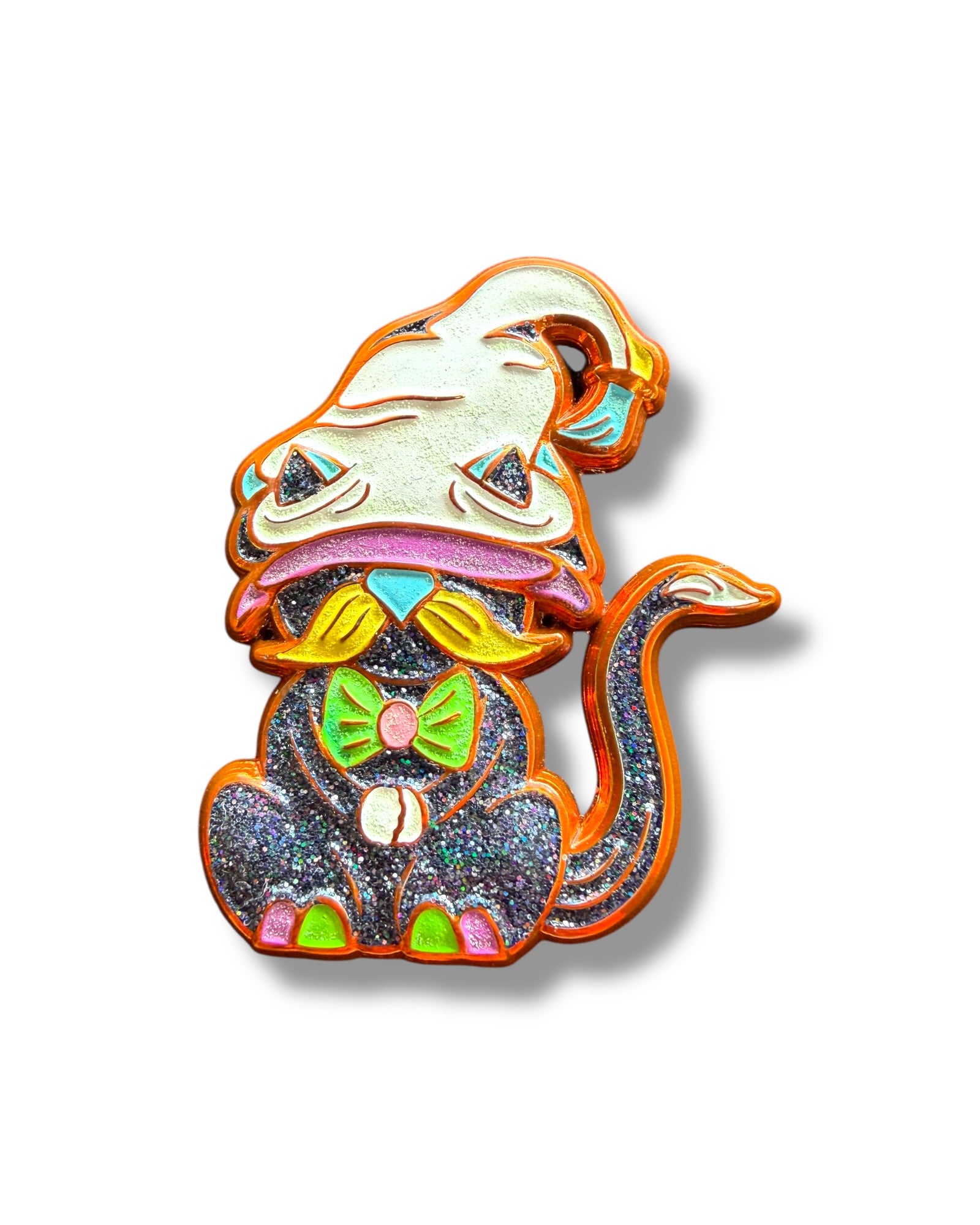 Mushroom Gnome Cat Pin - Orange Anodized
