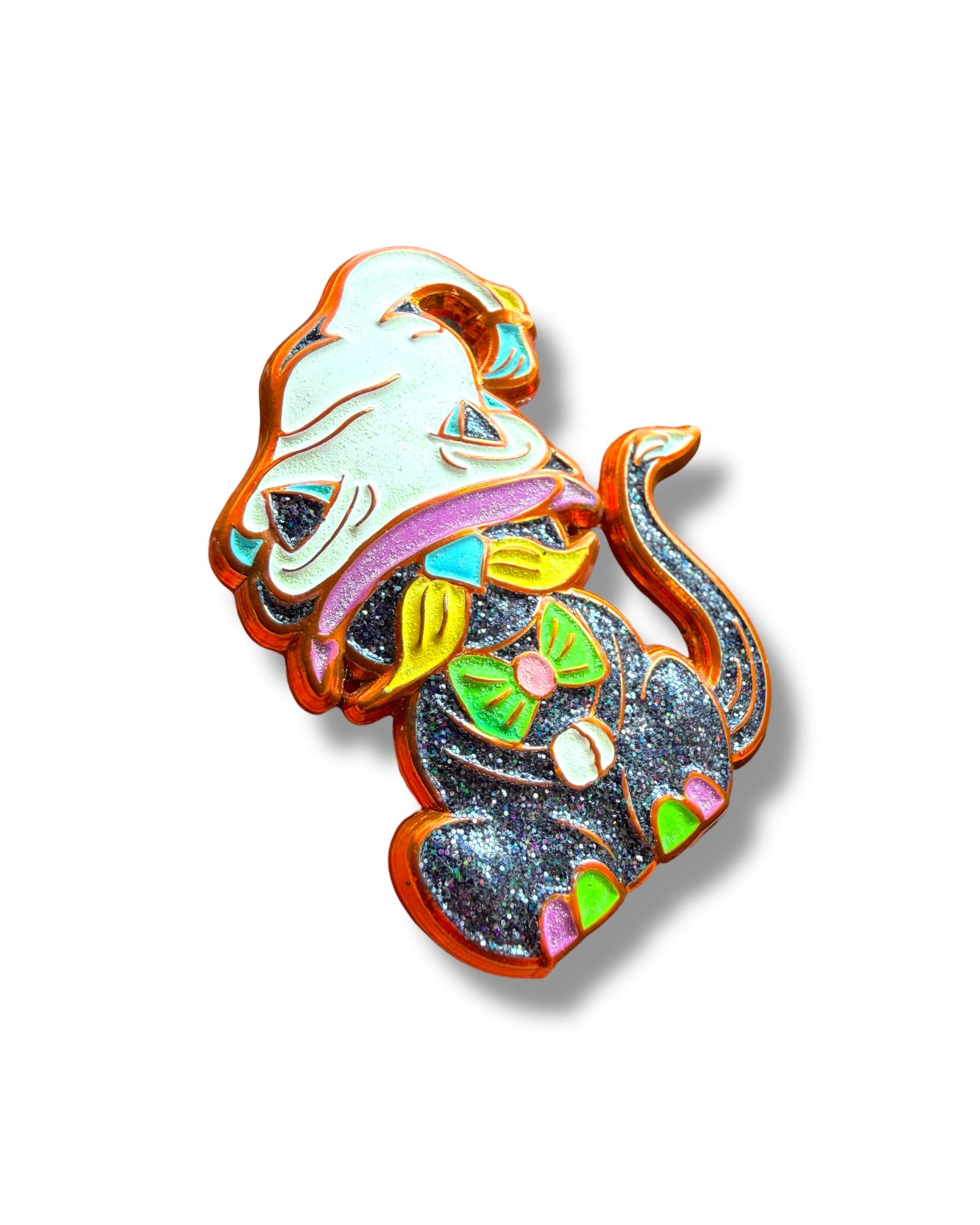 Mushroom Gnome Cat Pin - Orange Anodized