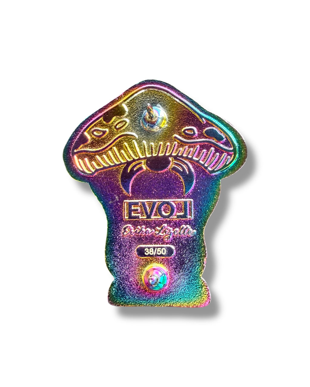 Mushroom Mustache Gnome Pin - Neon Rainbow Anodized