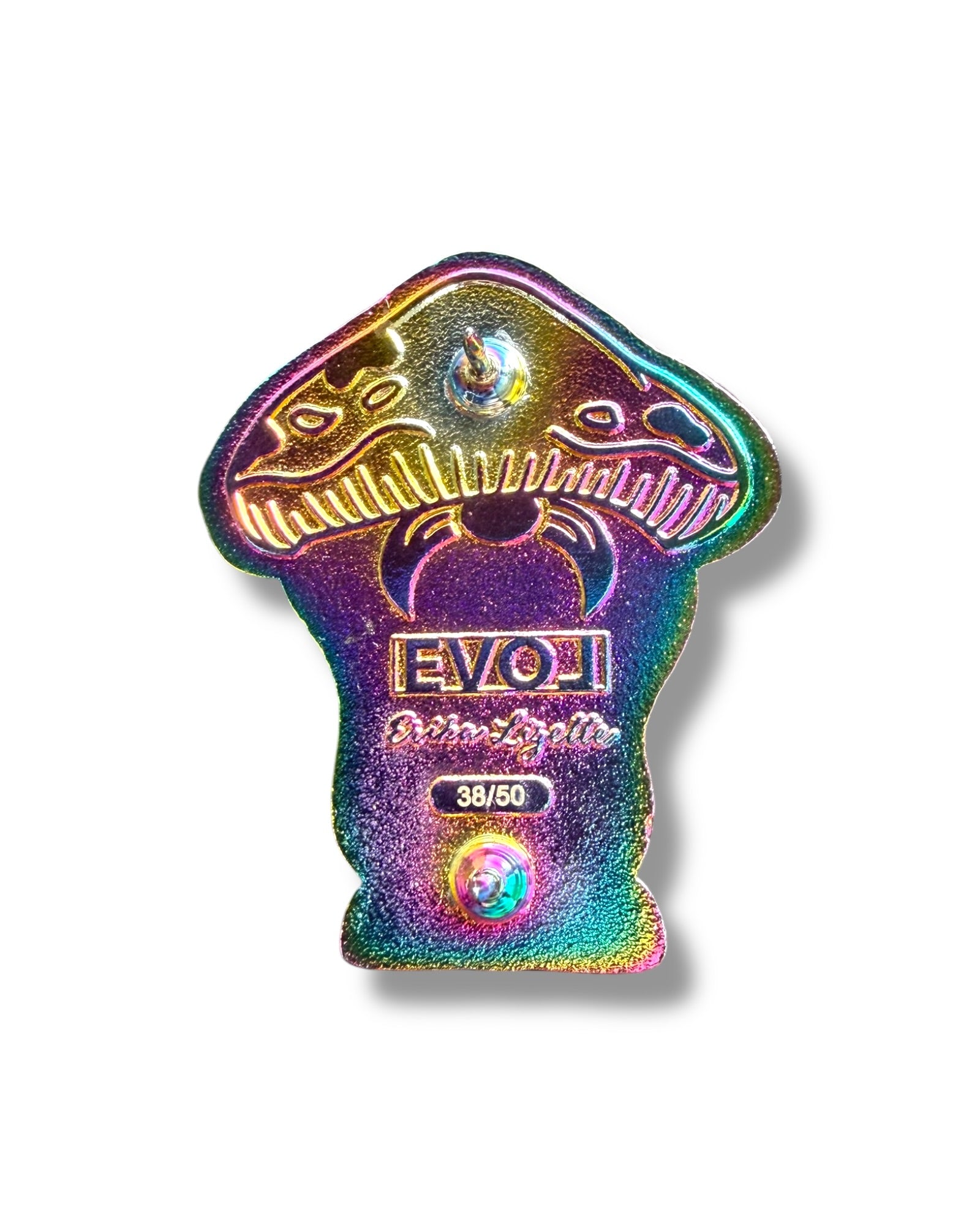 Mushroom Mustache Gnome Pin - Neon Rainbow Anodized