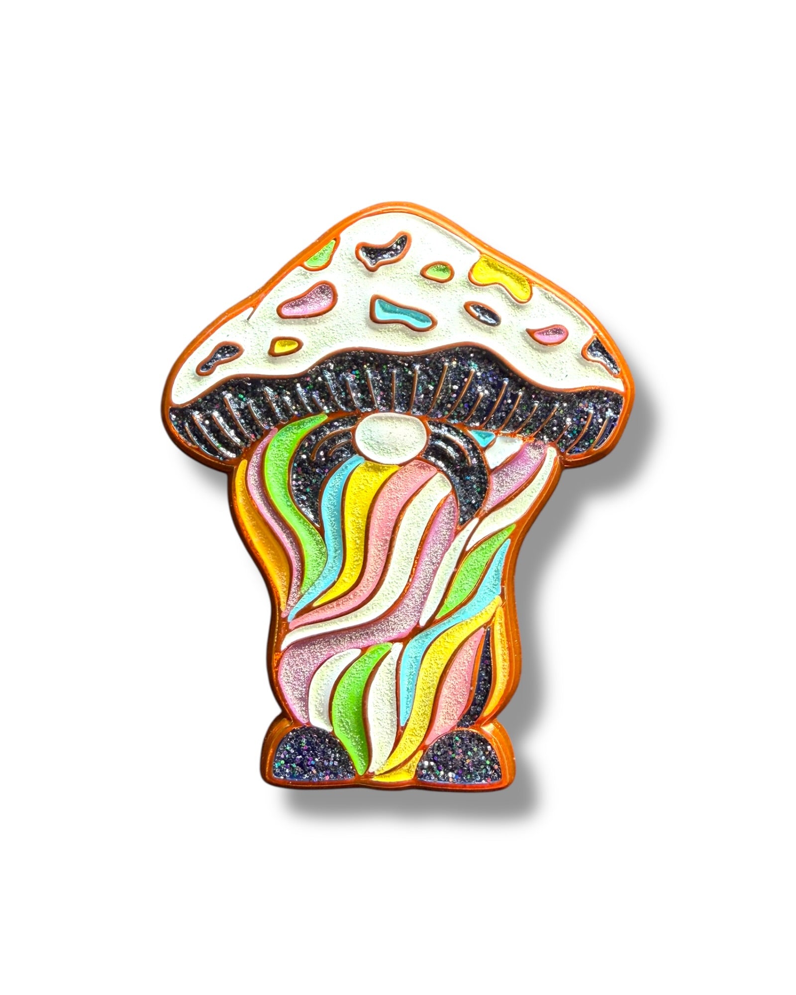 Mushroom Mustache Gnome Pin - Orange Anodized Main image
