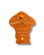Mushroom Mustache Gnome Pin - Orange Anodized