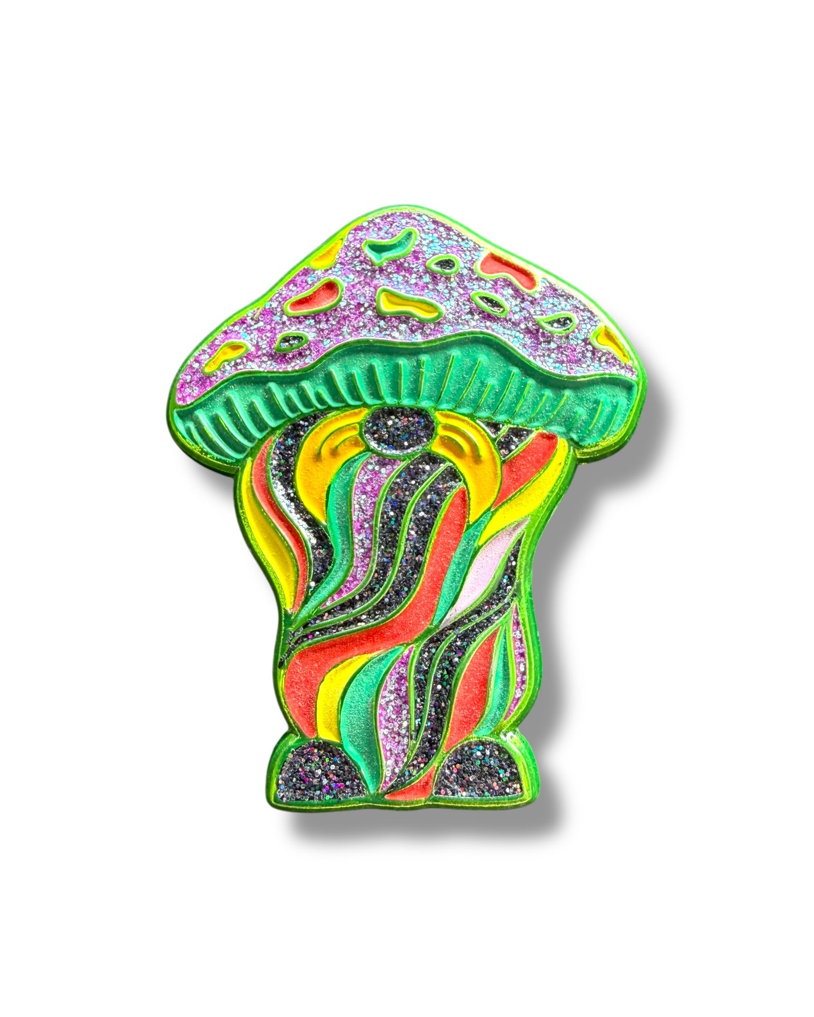 Mushroom Mustache Gnome Pin - Green Anodized Main image
