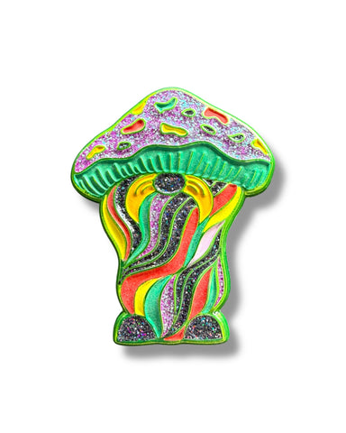 Mushroom Mustache Gnome Pin - Green Anodized