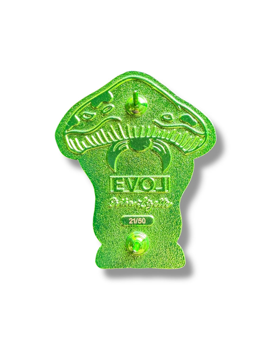 Mushroom Mustache Gnome Pin - Green Anodized