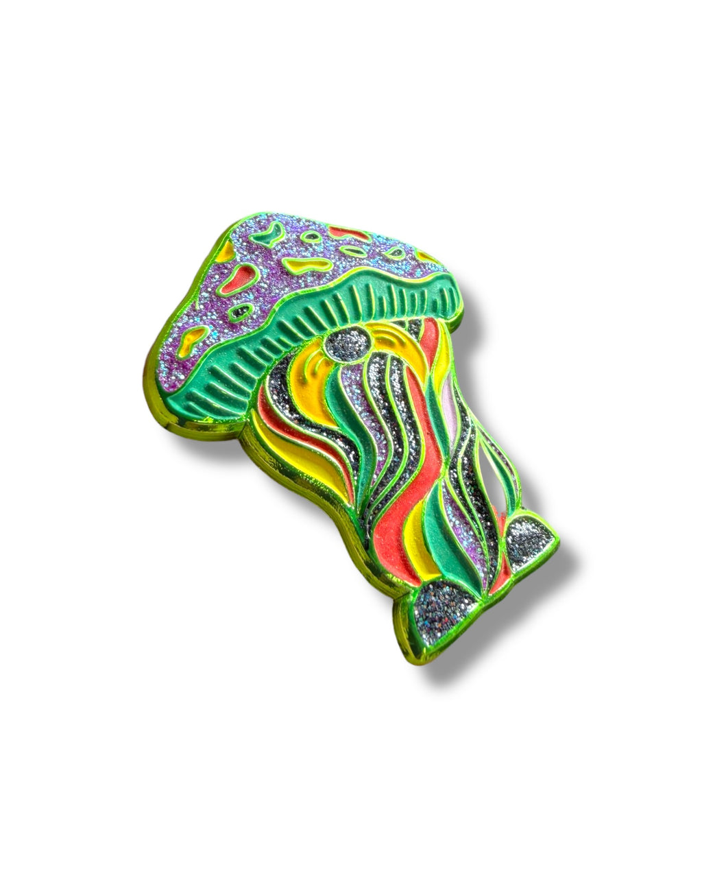 Mushroom Mustache Gnome Pin - Green Anodized