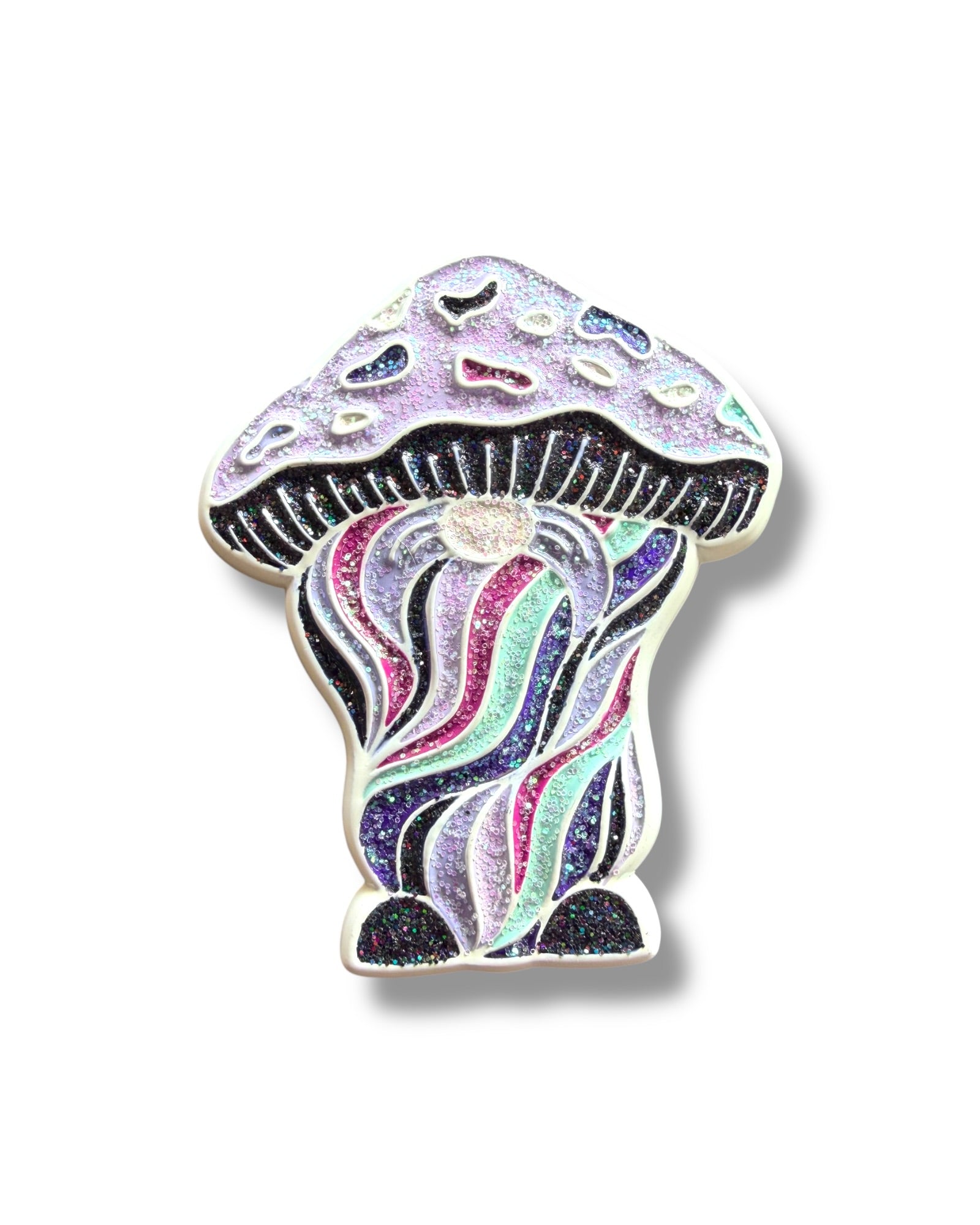 Mushroom Mustache Gnome Pin - White Anodized