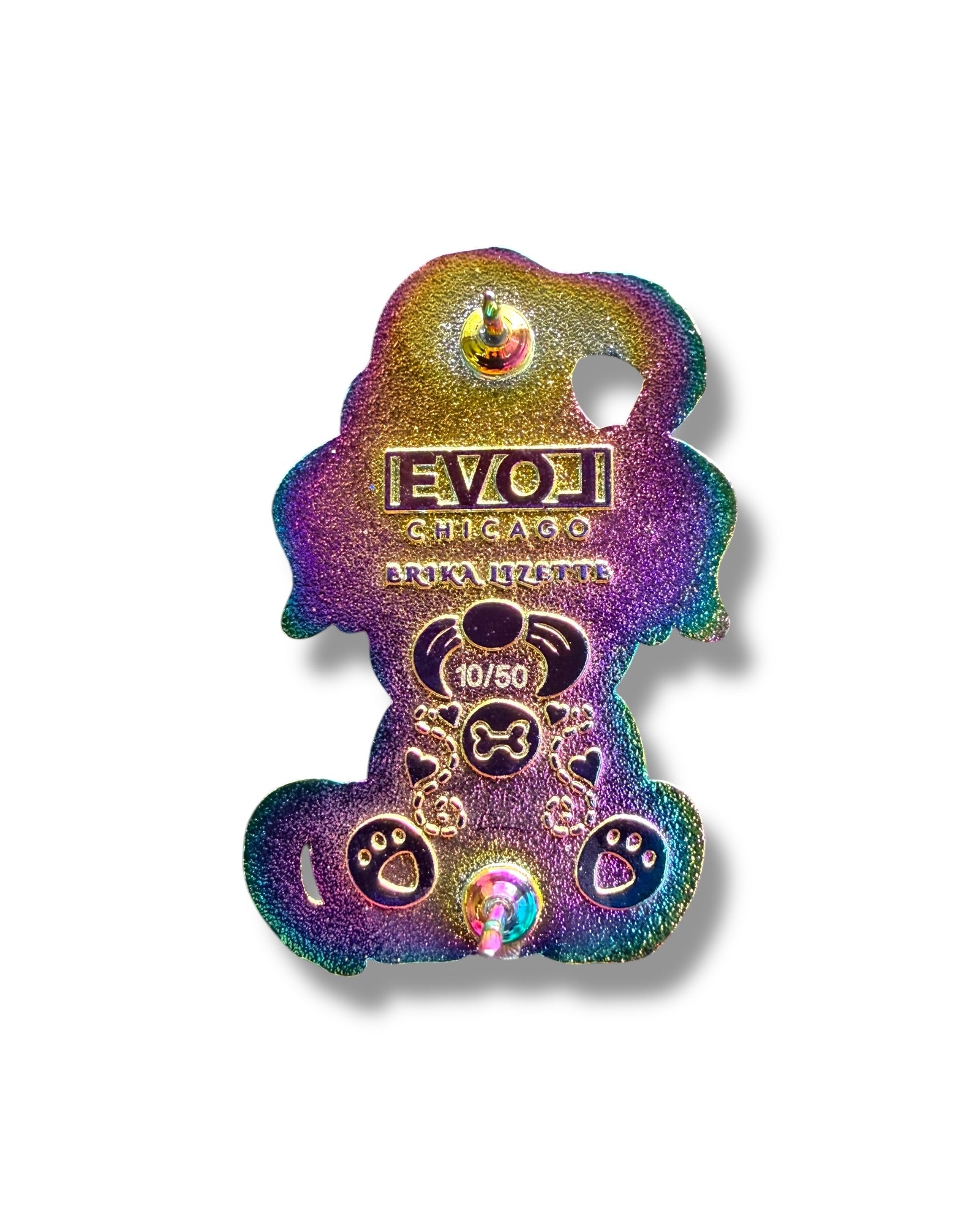 Mushroom Gnome Puppy Pin - Neon Rainbow Anodized