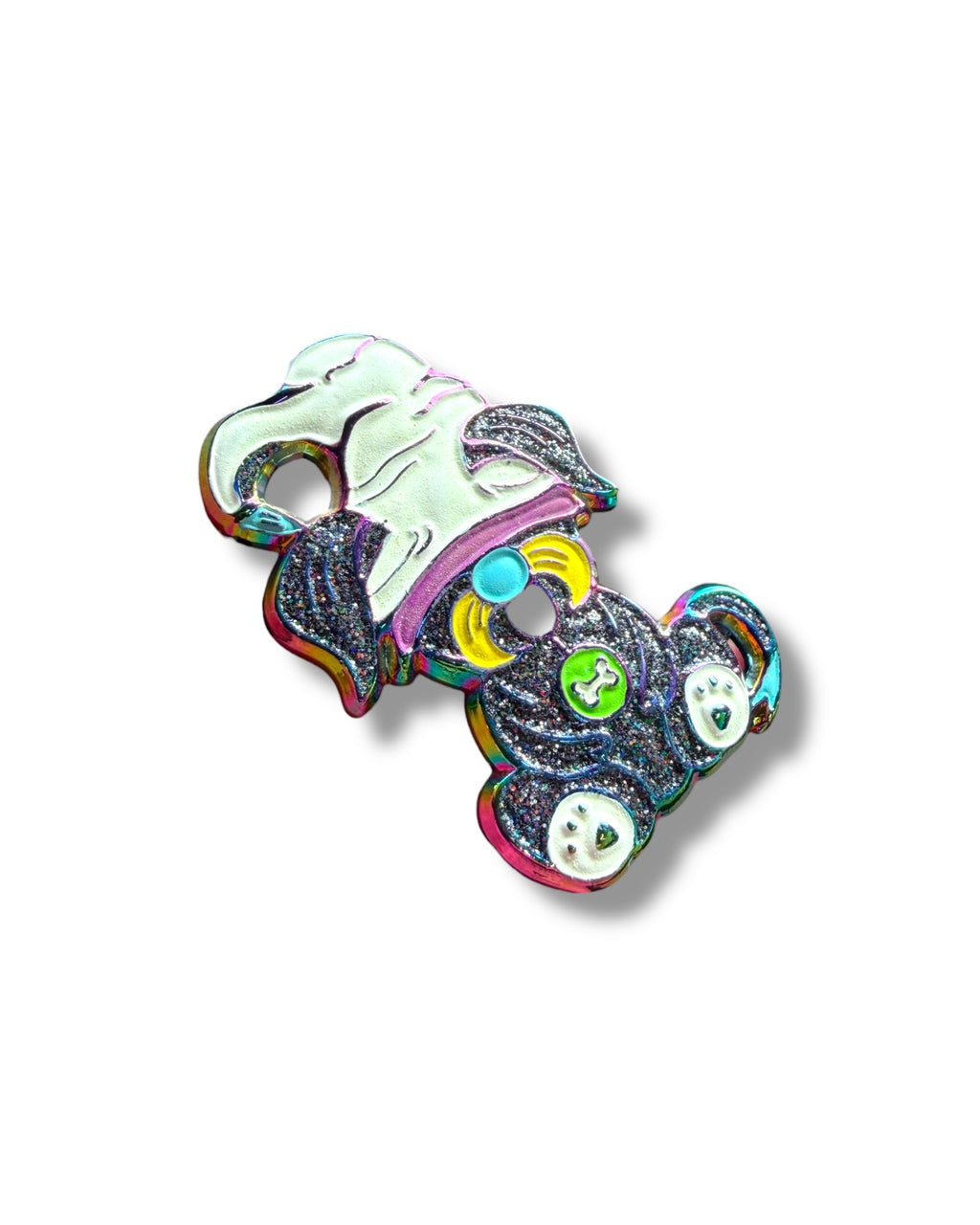 Mushroom Gnome Puppy Pin - Neon Rainbow Anodized
