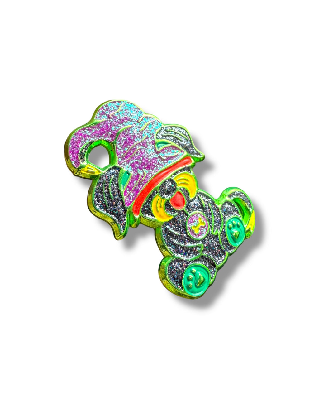 Mushroom Gnome Puppy Pin - Green Anodized