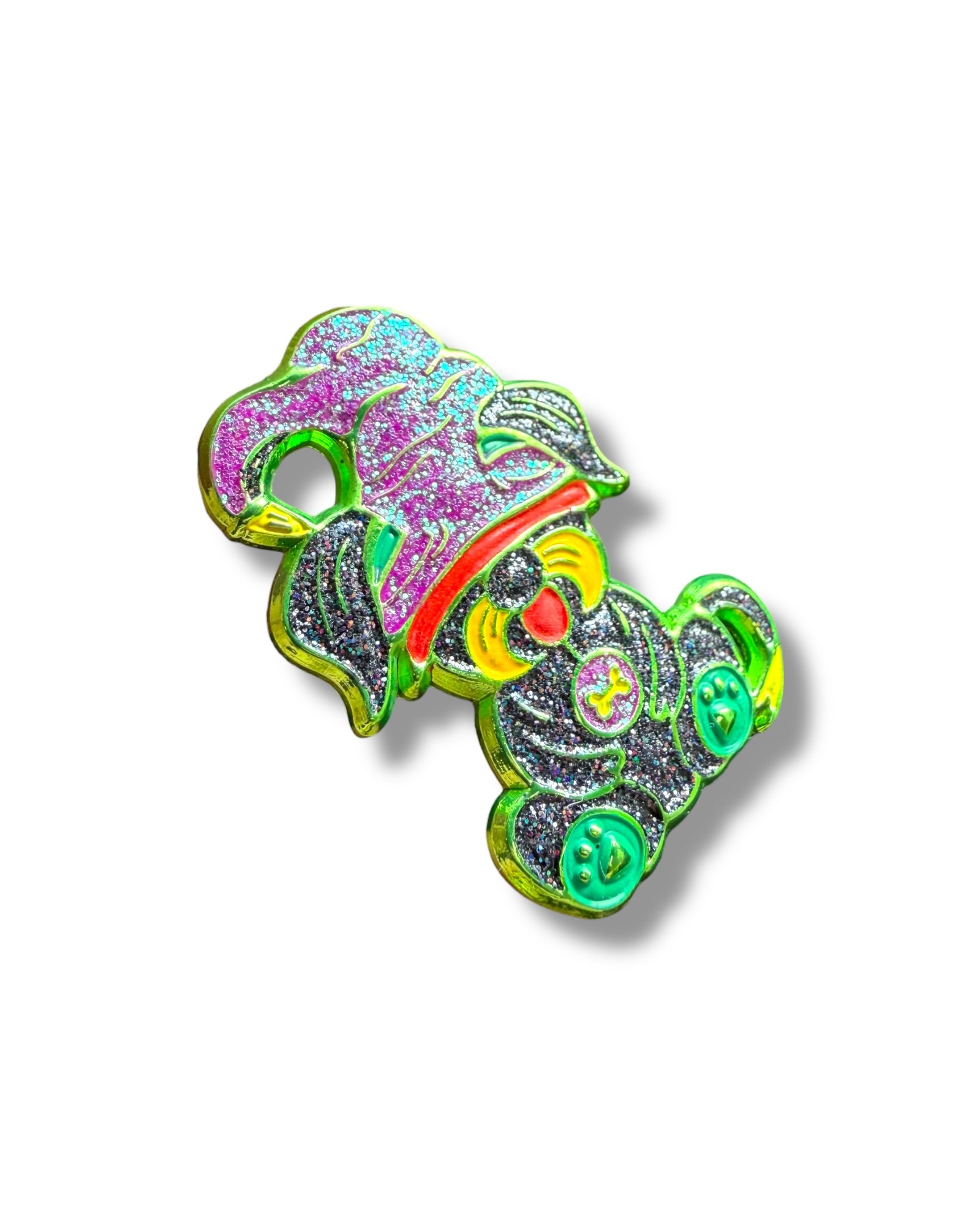 Mushroom Gnome Puppy Pin - Green Anodized