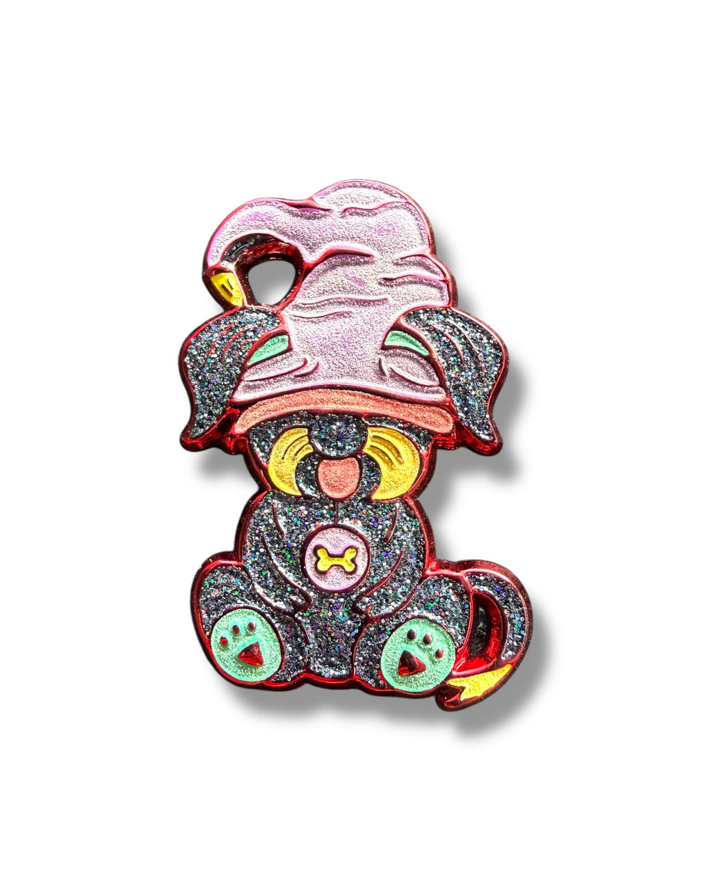 Mushroom Gnome Puppy Pin - Red Anodized