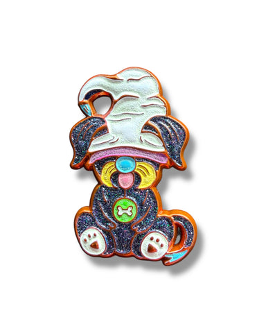 Mushroom Gnome Puppy Pin - Orange Anodized