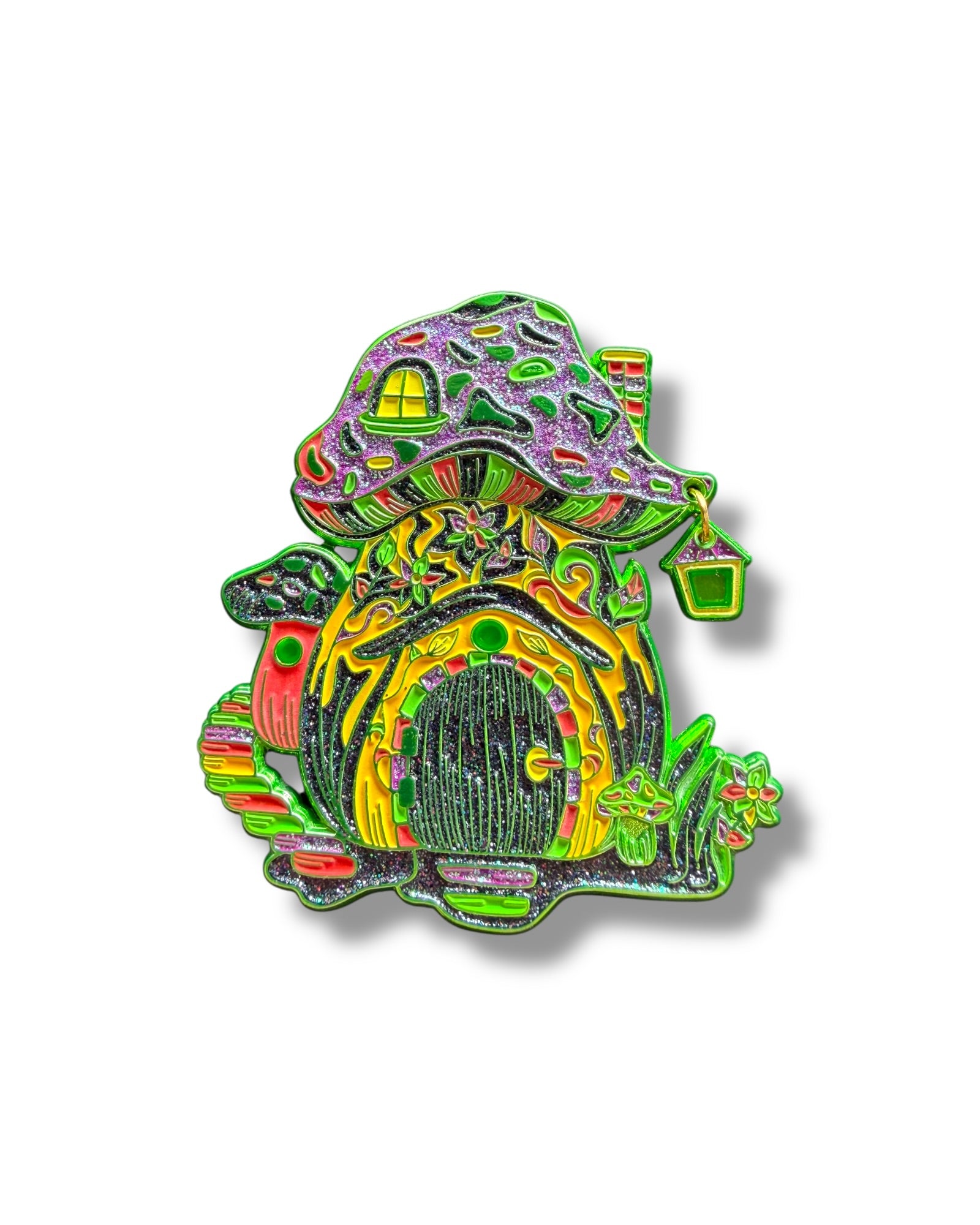 Mushroom Gnome House Pin - Green Anodized Main image