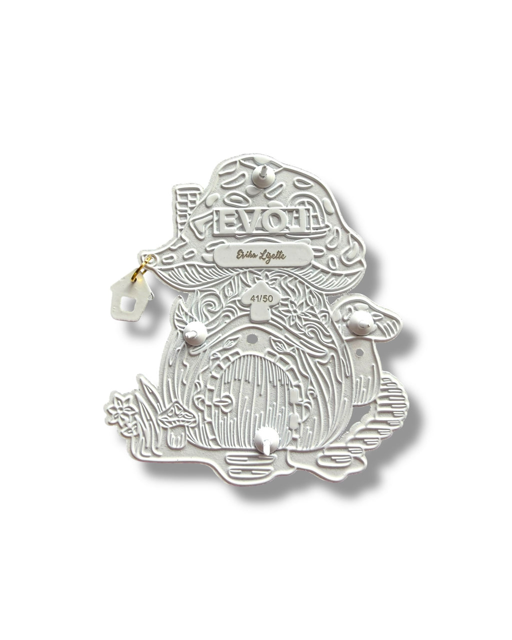 Mushroom Gnome House Pin - White Anodized