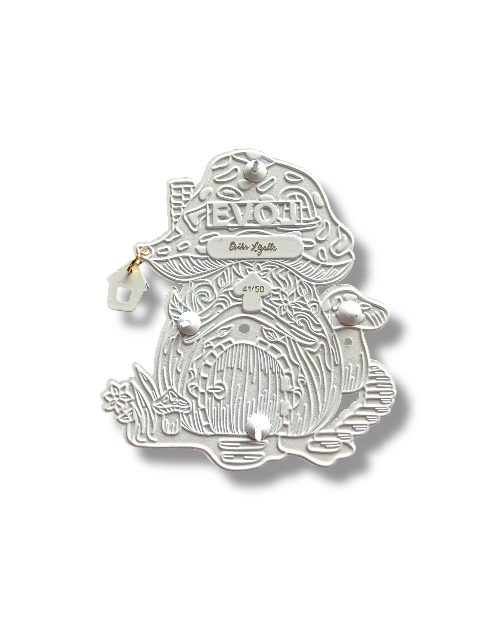 Mushroom Gnome House Pin - White Anodized