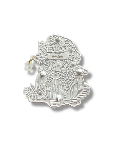Mushroom Gnome House Pin - White Anodized