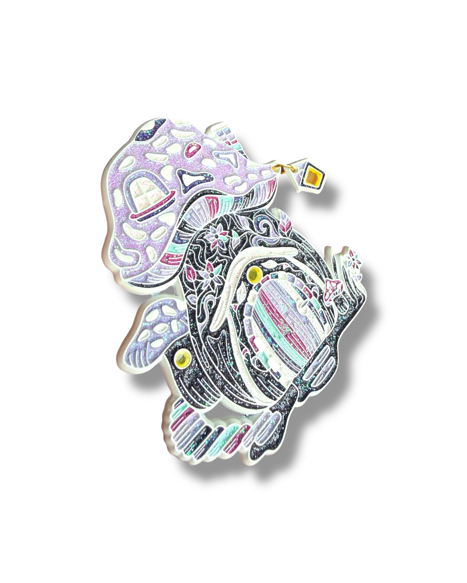 Mushroom Gnome House Pin - White Anodized