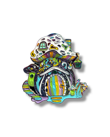 Mushroom Gnome House Pin - Neon Rainbow Anodized