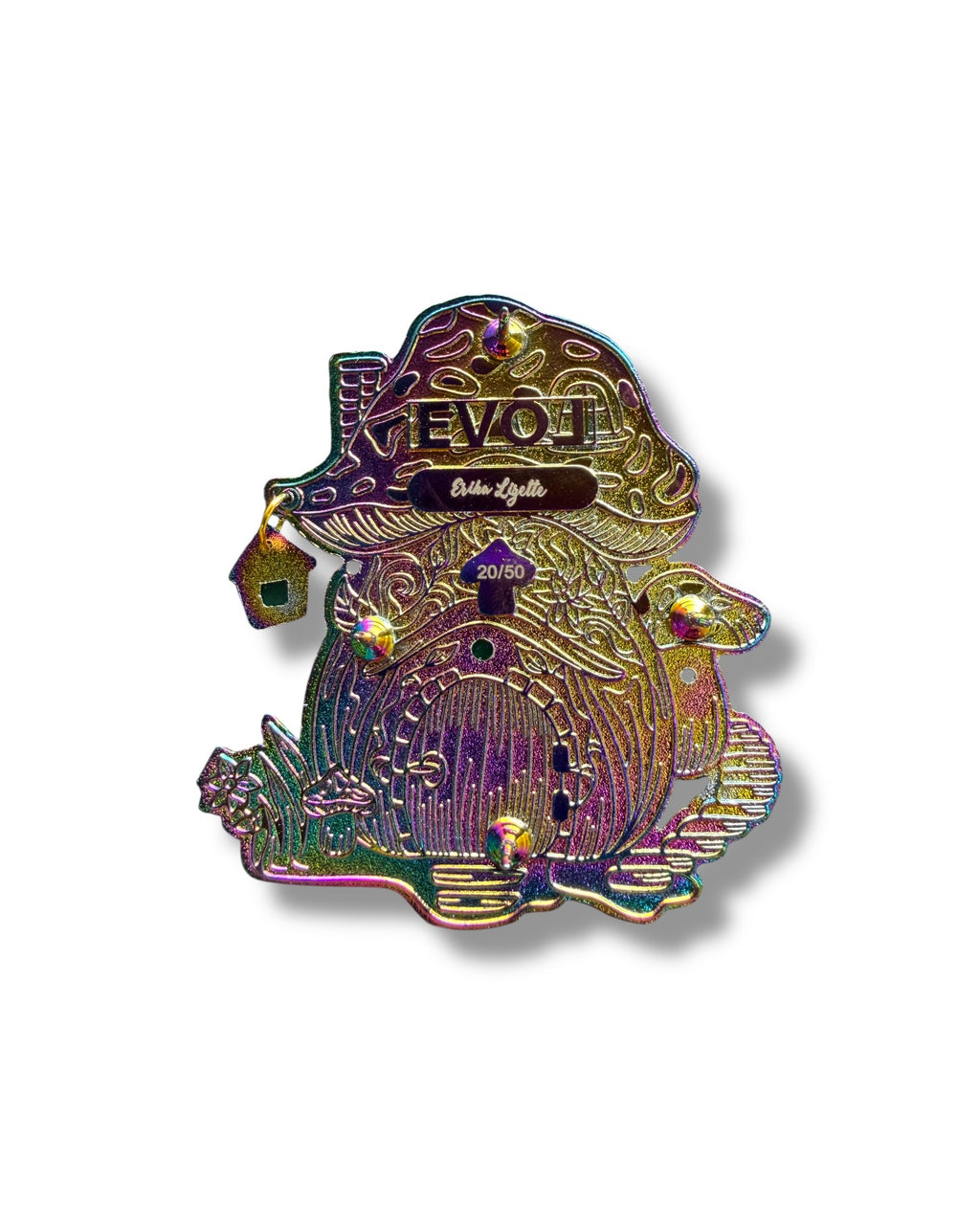 Mushroom Gnome House Pin - Neon Rainbow Anodized