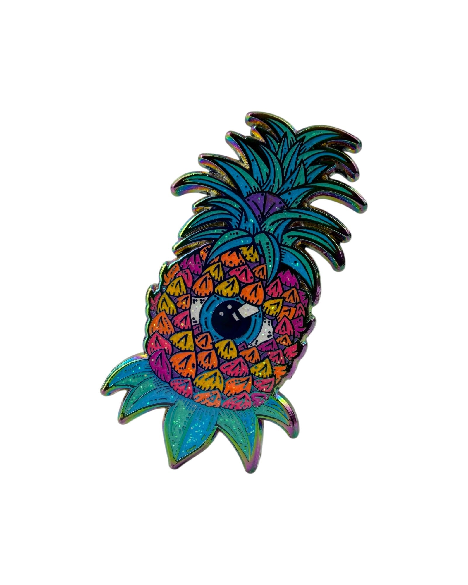 Third Eye Pineapple Pin - Sparkle Rainbow Anodized