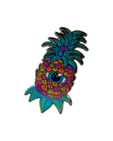 Third Eye Pineapple Pin - Sparkle Rainbow Anodized