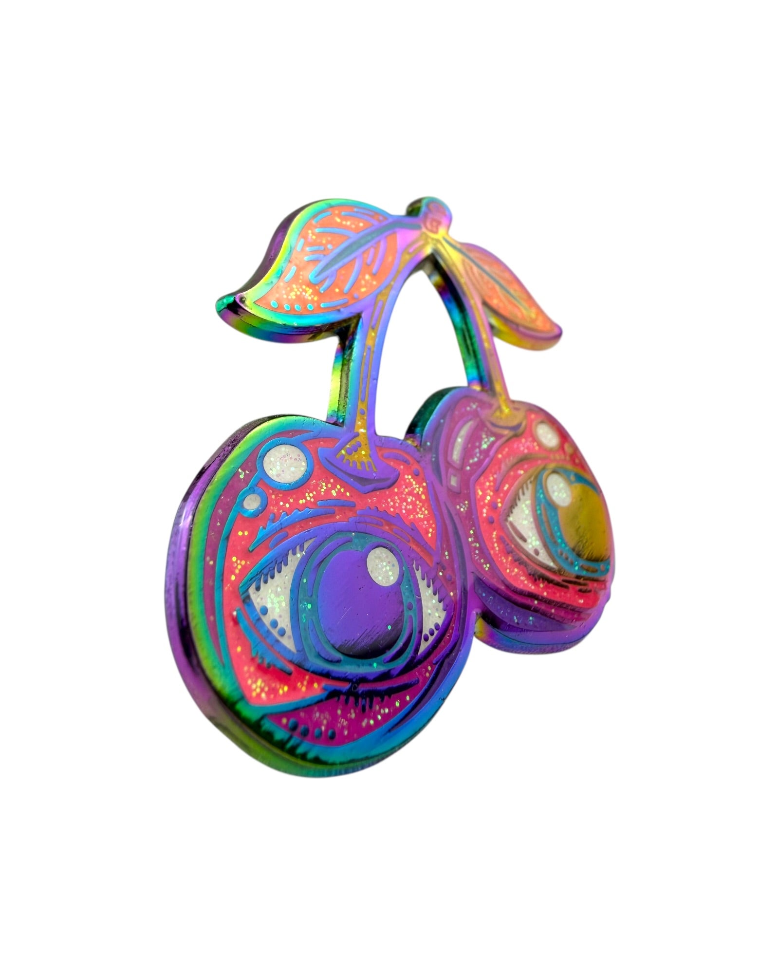 Third Eye Cherry Pin - Sparkle Rainbow Anodized