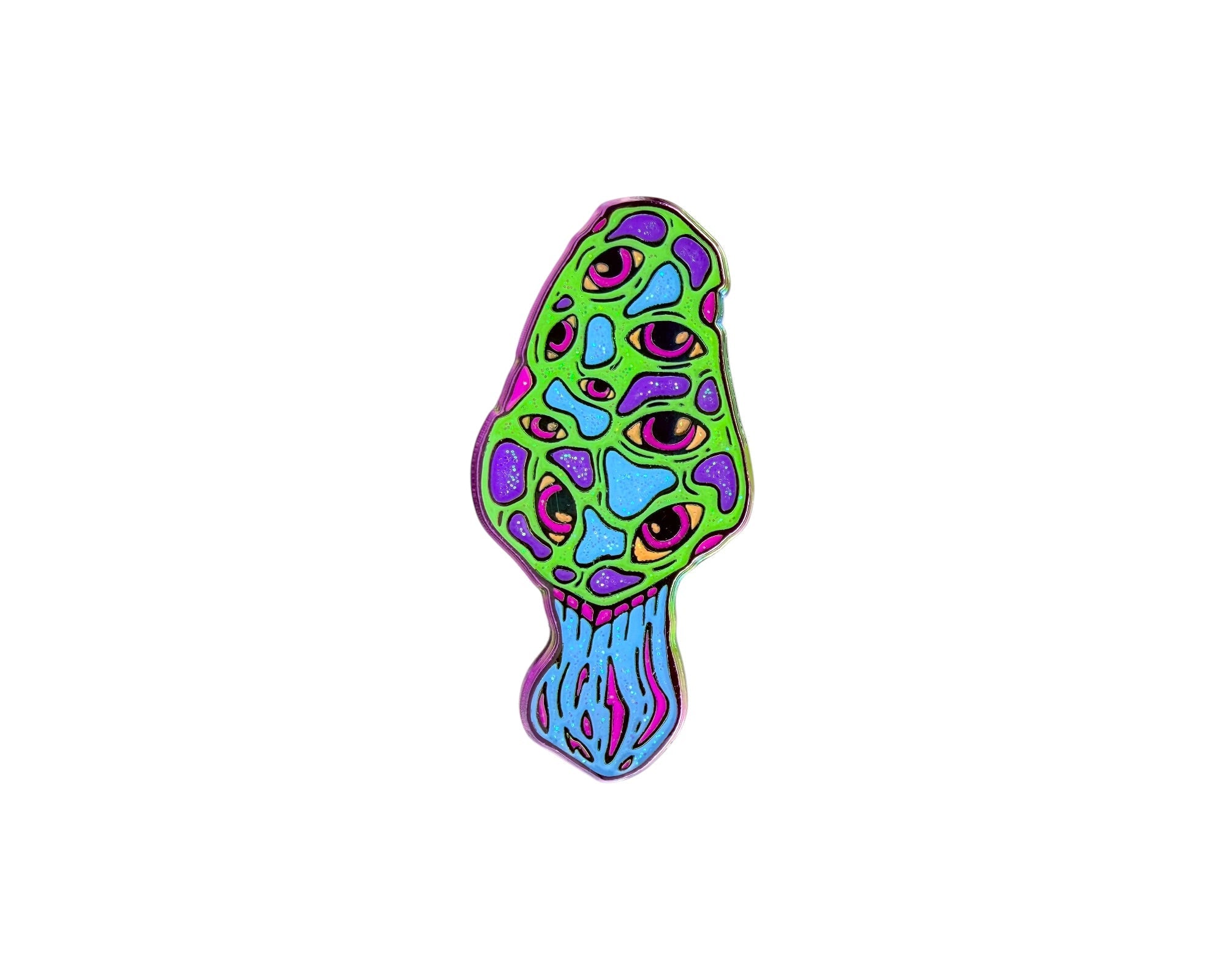 Morel Mushroom Pin - Neon Rainbow Anodized Main image
