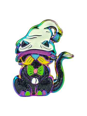 Mushroom Gnome Cat Pin - Neon Rainbow Anodized