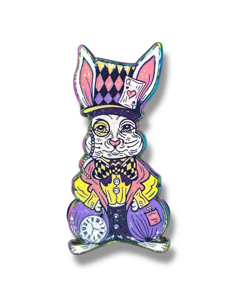 Lost In Wonderland Rabbit Pin - Rainbow Anodized Main image
