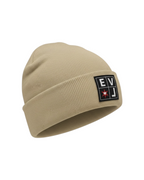 Beige Woven Logo Beanie