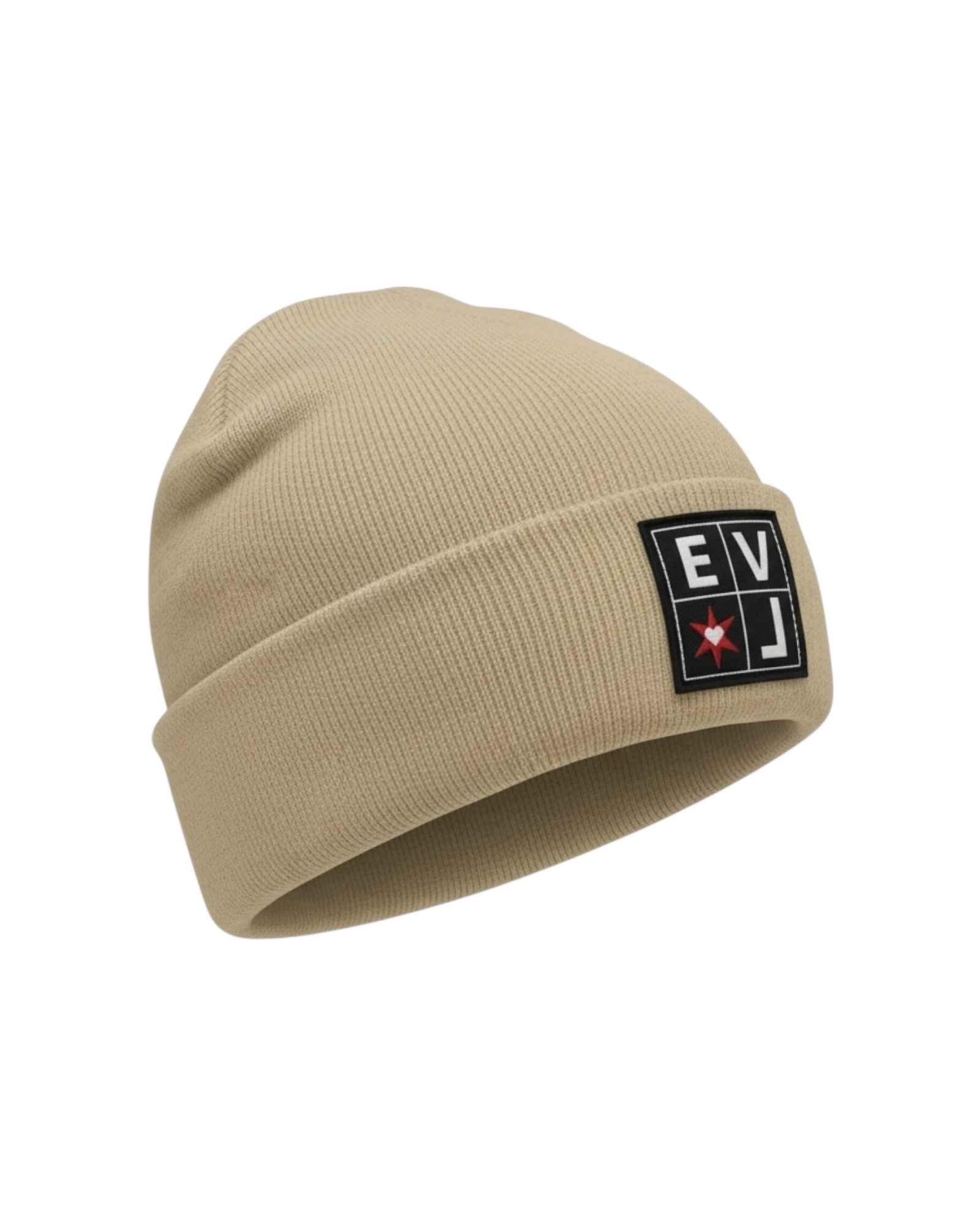 Beige Woven Logo Beanie